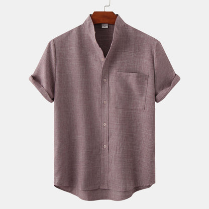 Solid-Colored Cotton And Linen Men'S Shirt - Florivation