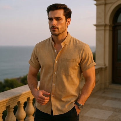 Solid-Colored Cotton And Linen Men'S Shirt - Florivation