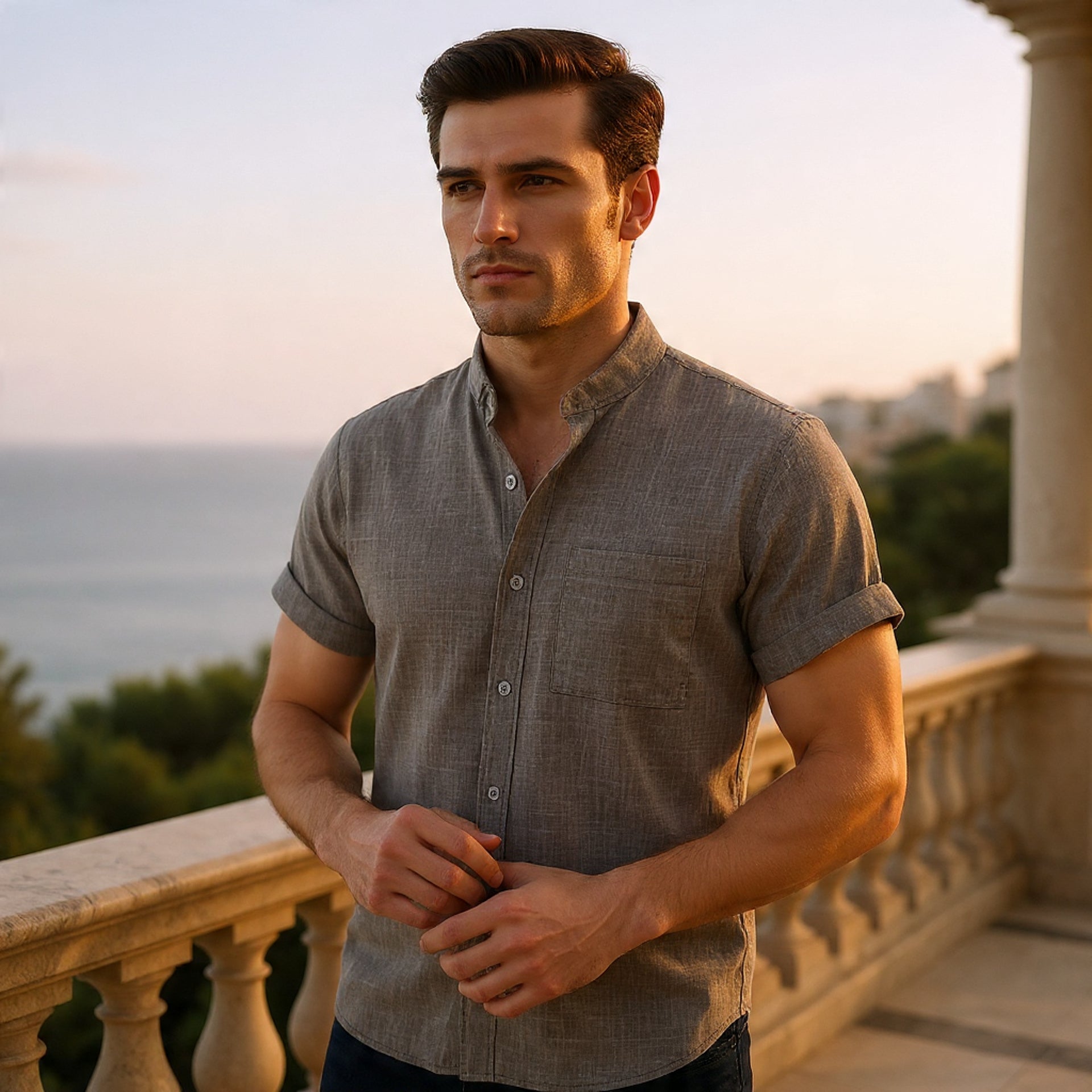 Solid-Colored Cotton And Linen Men'S Shirt - Florivation