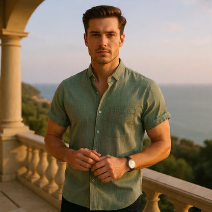 Solid-Colored Cotton And Linen Men'S Shirt