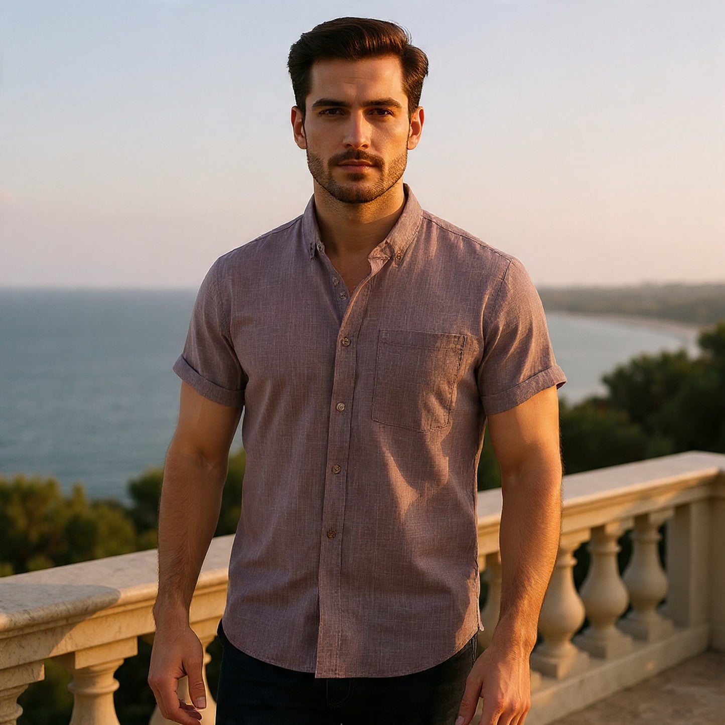 Solid-Colored Cotton And Linen Men'S Shirt - Florivation