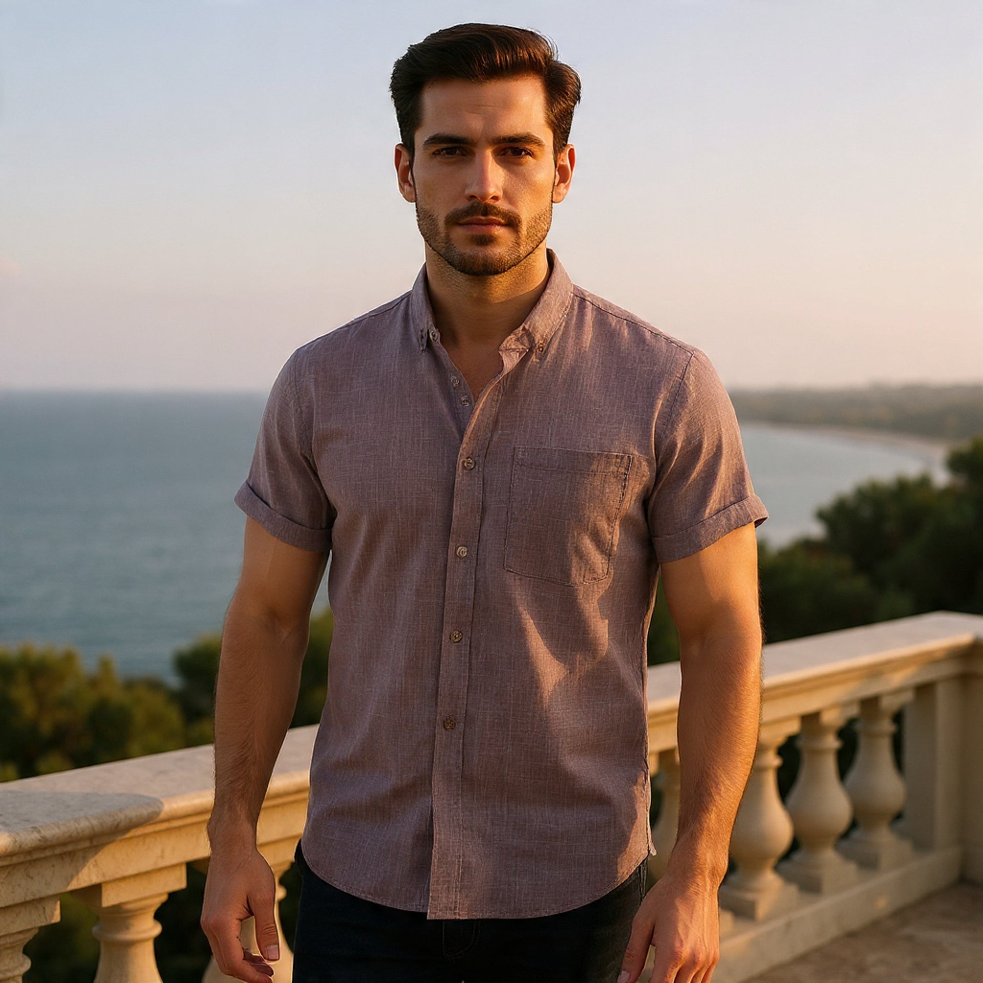 Solid-Colored Cotton And Linen Men'S Shirt - Florivation