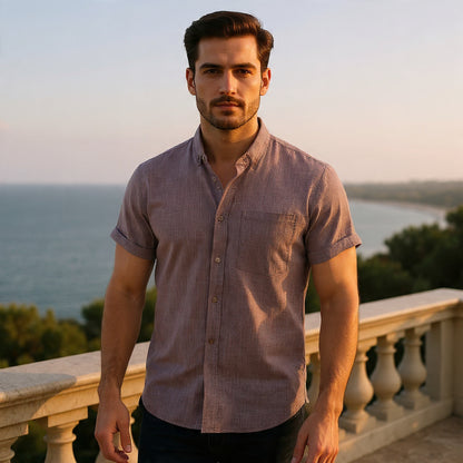 Solid-Colored Cotton And Linen Men'S Shirt - Florivation