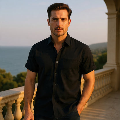 Solid-Colored Cotton And Linen Men'S Shirt - Florivation