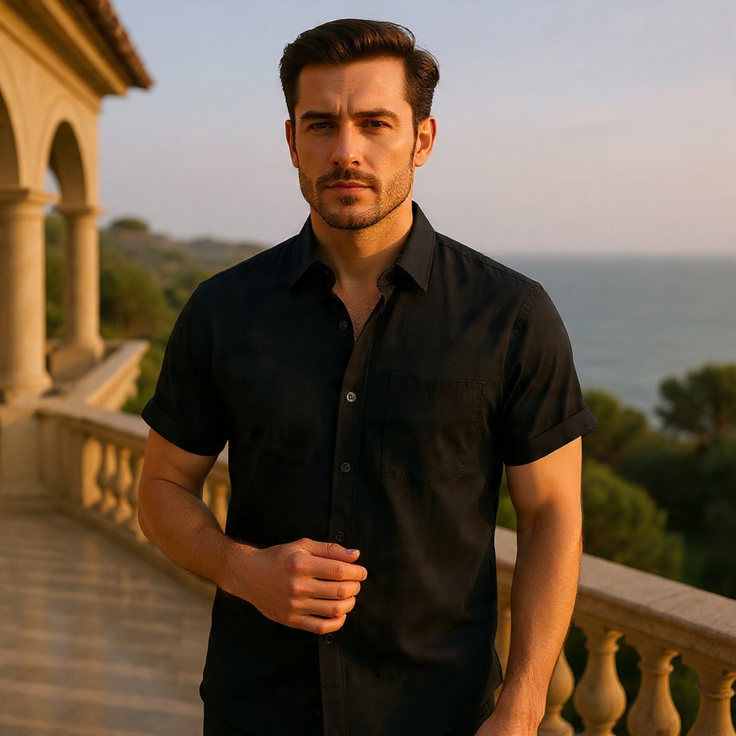 Solid-Colored Cotton And Linen Men'S Shirt - Florivation