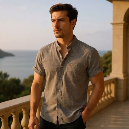 Solid-Colored Cotton And Linen Men'S Shirt - Florivation