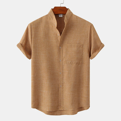 Solid-Colored Cotton And Linen Men'S Shirt - Florivation