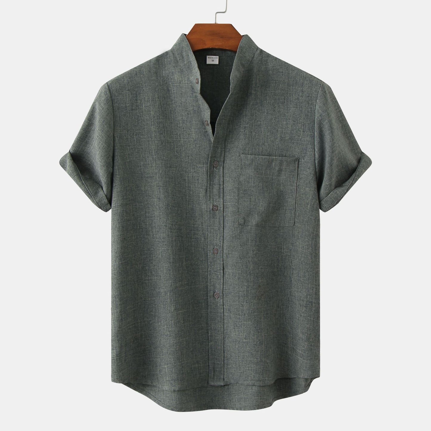 Solid-Colored Cotton And Linen Men'S Shirt - Florivation