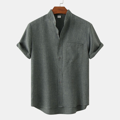 Solid-Colored Cotton And Linen Men'S Shirt - Florivation